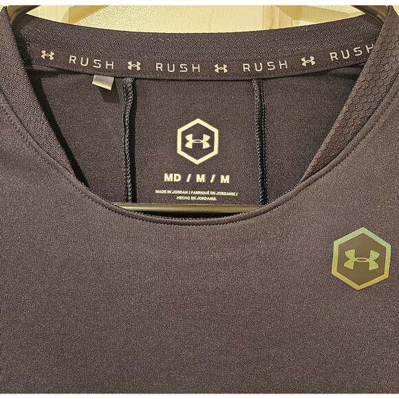 Under Armour Rush Long Sleeve Black Workout Wear Running Breathable Size Medium - Picture 6 of 6